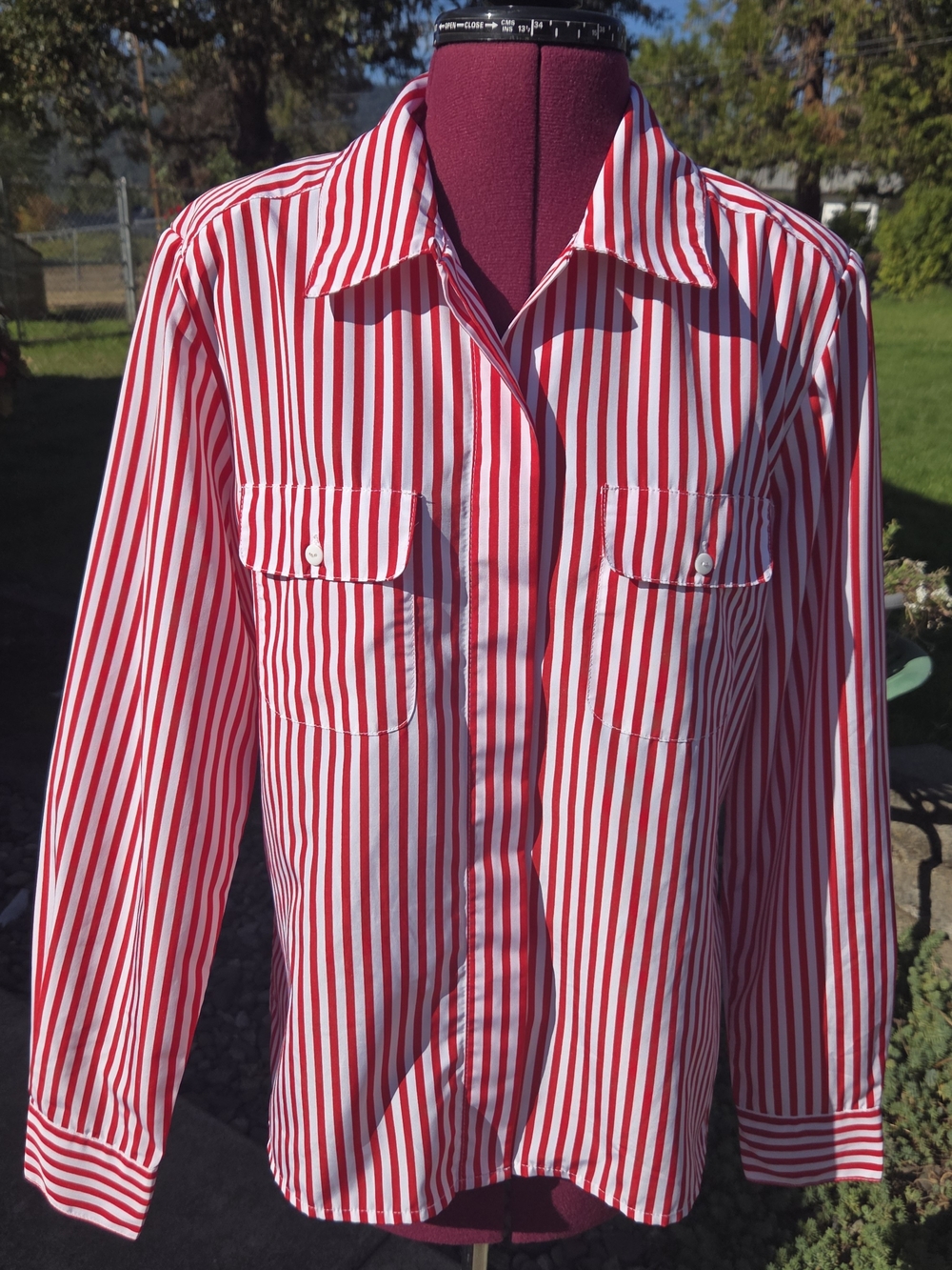 Women’s Red and White Striped Button-Down Shirt Sz 12. UUCP
